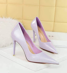 Glossy Finish Pointy Toe Court Heels