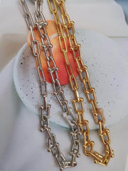 Gold Alternating Link Collar Rhinestone Accented Necklace