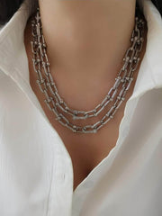 Gold Alternating Link Collar Rhinestone Accented Necklace