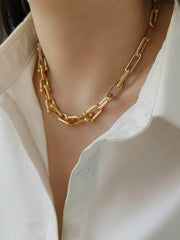 Gold Alternating Link Collar Rhinestone Accented Necklace