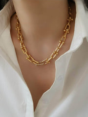 Gold Alternating Link Collar Rhinestone Accented Necklace