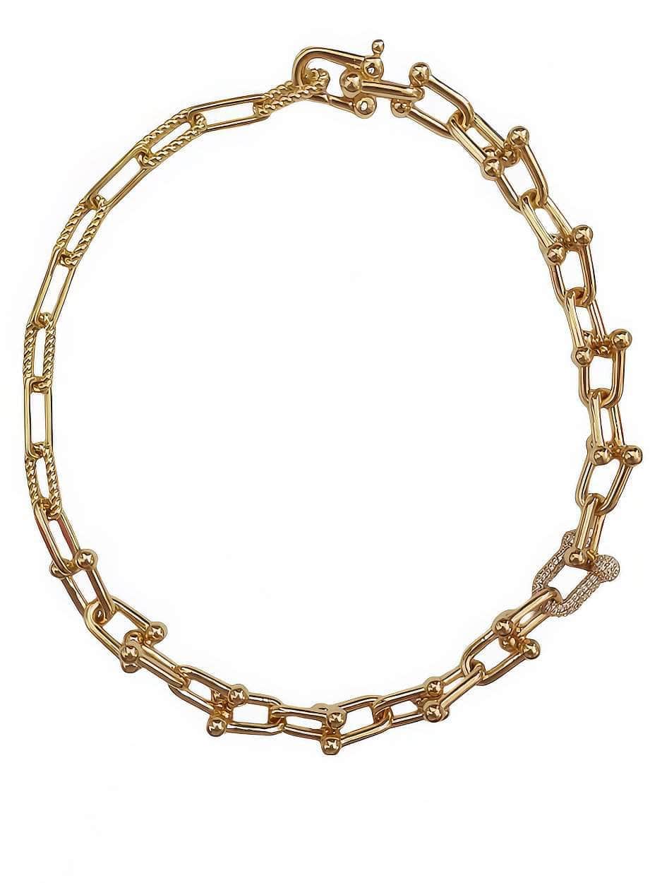 Gold Alternating Link Collar Rhinestone Accented Necklace