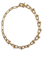Gold Alternating Link Collar Rhinestone Accented Necklace