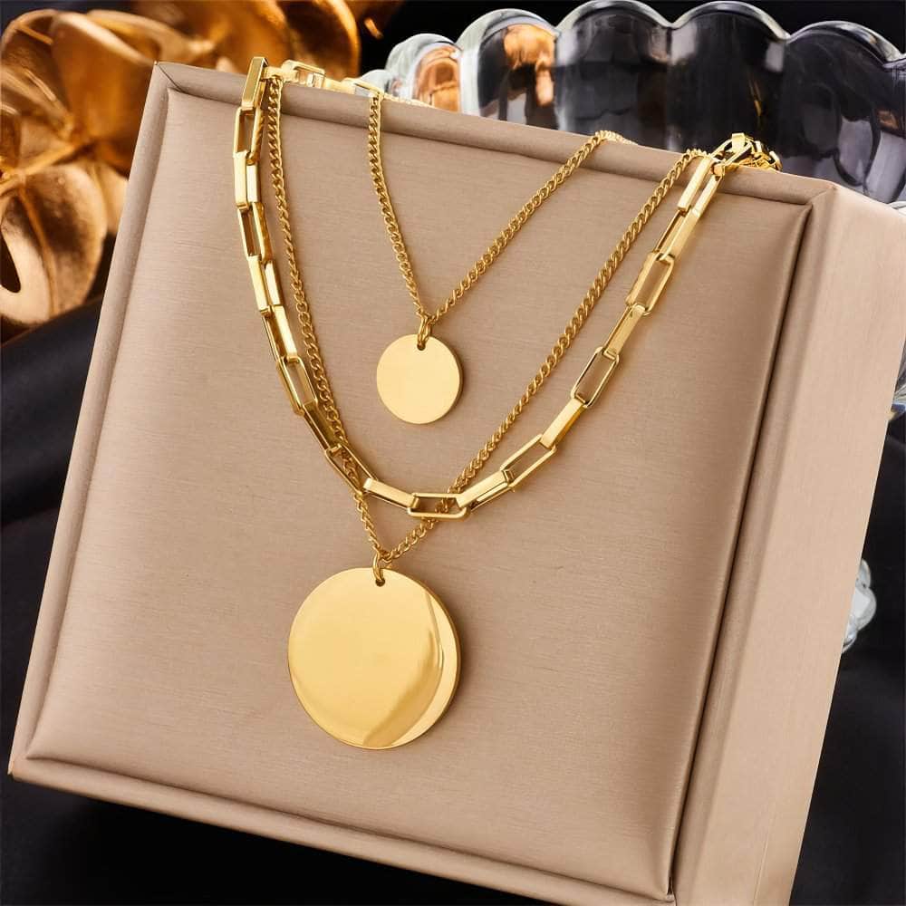 Gold Color 3in1 Round Pendant Necklace N1798