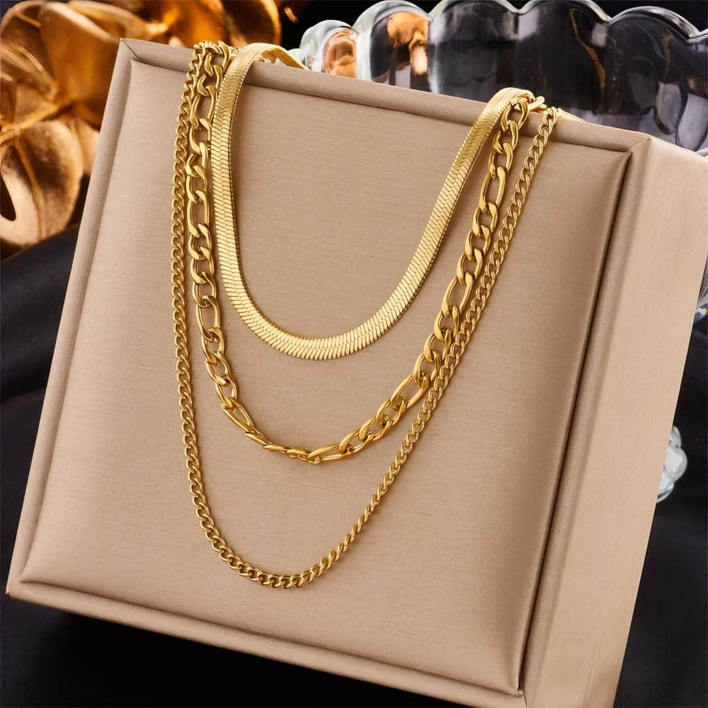 Gold Color Layered Chain Statement Necklace N1791