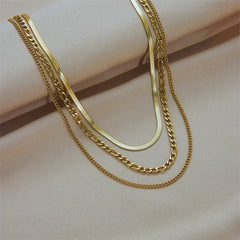Gold Color Layered Chain Statement Necklace N1791