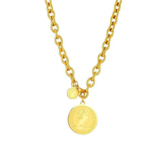 Gold Color Round Portrait Coin Necklace N1763