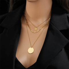 Gold Color Round Portrait Coin Necklace N1763