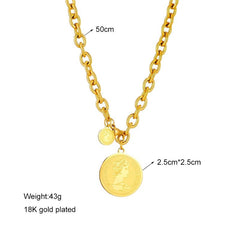 Gold Color Round Portrait Coin Necklace N1763