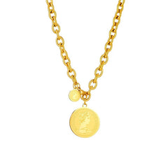 Gold Color Round Portrait Coin Necklace N1763