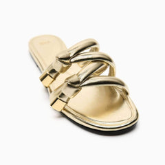 Gold Embellished Braided Slider Slippers