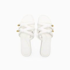 Gold Embellished Braided Slider Slippers