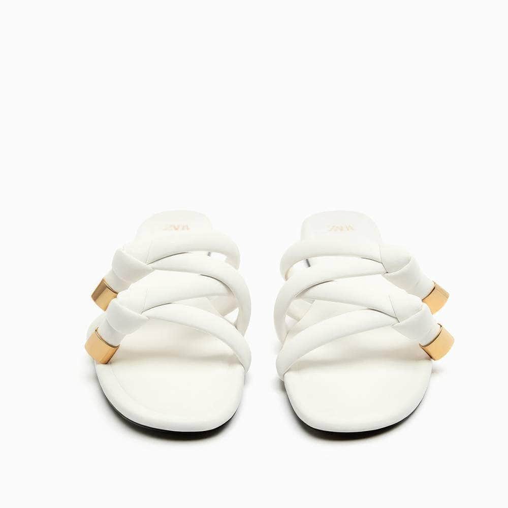 Gold Embellished Braided Slider Slippers