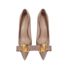 Gold Metal Embellished Bow Detailed Court Heels