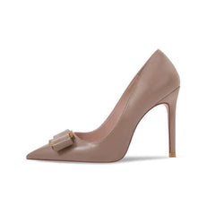 Gold Metal Embellished Bow Detailed Court Heels