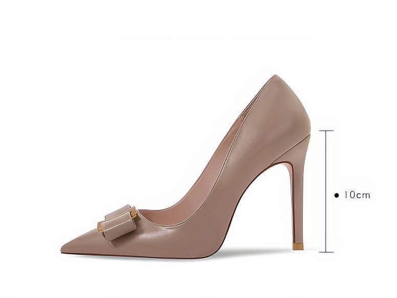 Gold Metal Embellished Bow Detailed Court Heels