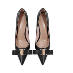Gold Metal Embellished Bow Detailed Court Heels