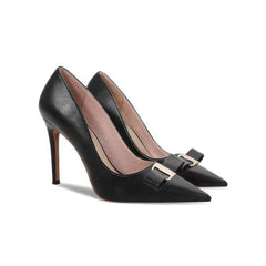 Gold Metal Embellished Bow Detailed Court Heels EU 32 / Black / 6.5CM