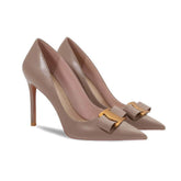 Gold Metal Embellished Bow Detailed Court Heels EU 32 / RosyBrown / 6.5CM