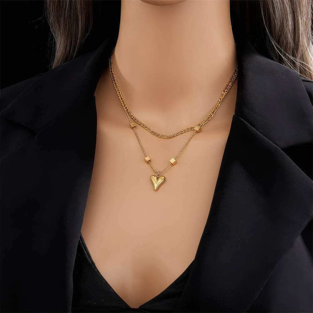 Gold Multilayer Heart Love Pendant Necklace: Fashionable Chain Jewelry N1842