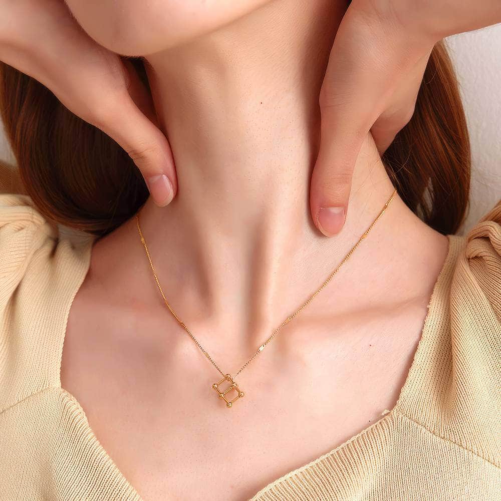 Gold-Plated Geometric Cube Pendant Necklace Gold