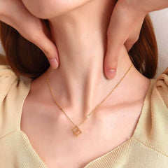 Gold-Plated Geometric Cube Pendant Necklace Gold