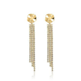 Gold-Plated Studded Tassel Rhinestone Earrings