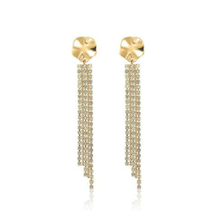 Gold-Plated Studded Tassel Rhinestone Earrings