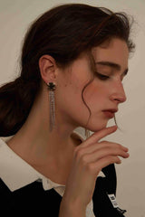 Gold-Plated Studded Tassel Rhinestone Earrings