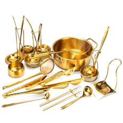 Gold Stainless Steel Kitchen Utensils Set with Storage Stand