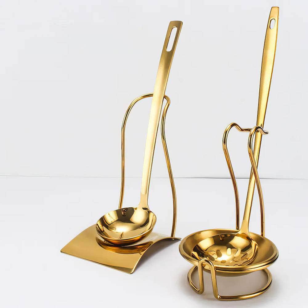Gold Stainless Steel Kitchen Utensils Set with Storage Stand