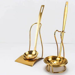 Gold Stainless Steel Kitchen Utensils Set with Storage Stand