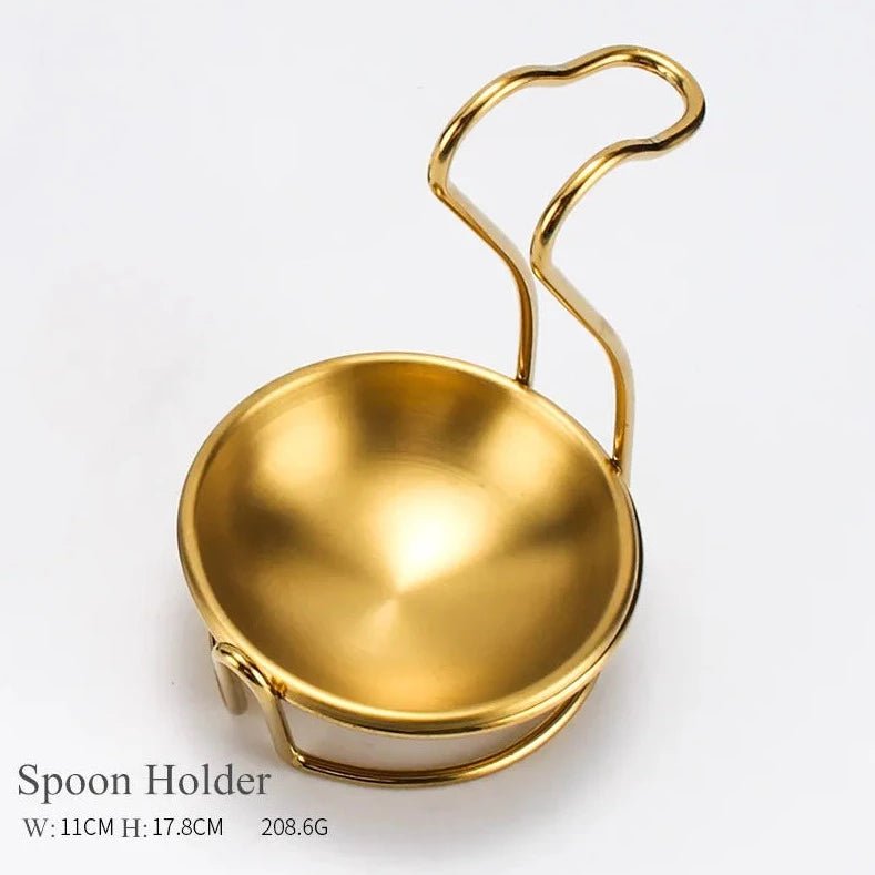 Gold Stainless Steel Kitchen Utensils Set with Storage Stand f