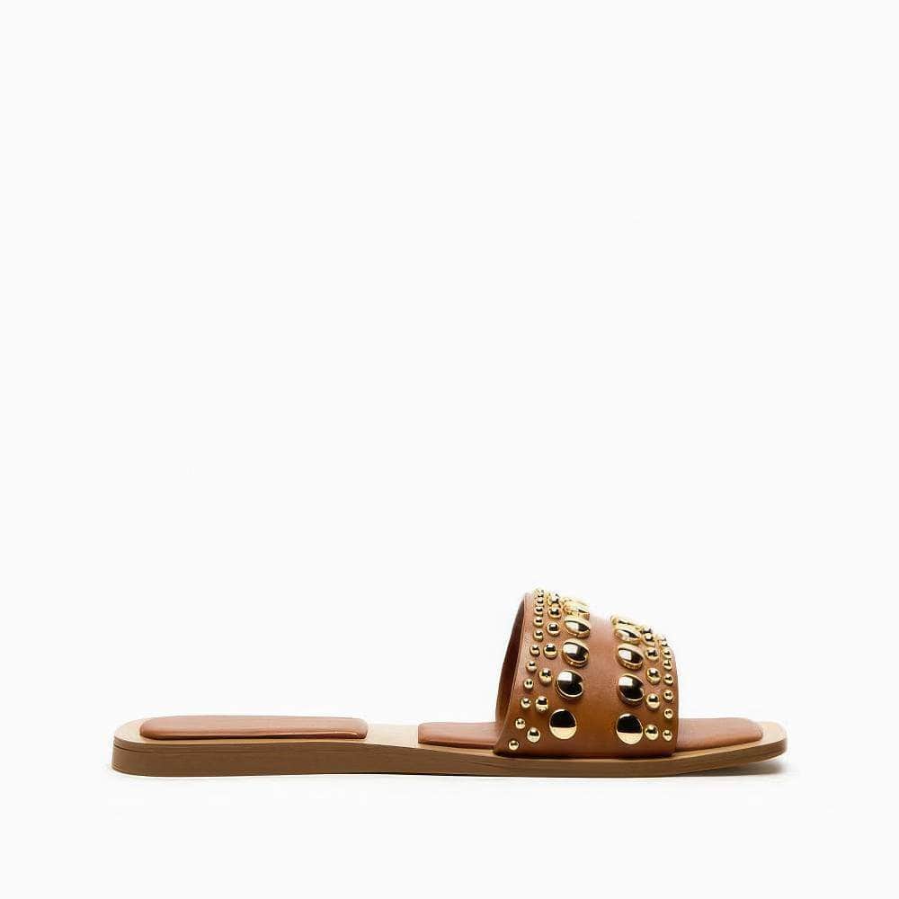 Gold Studded Embellished Slip On Flat Mules