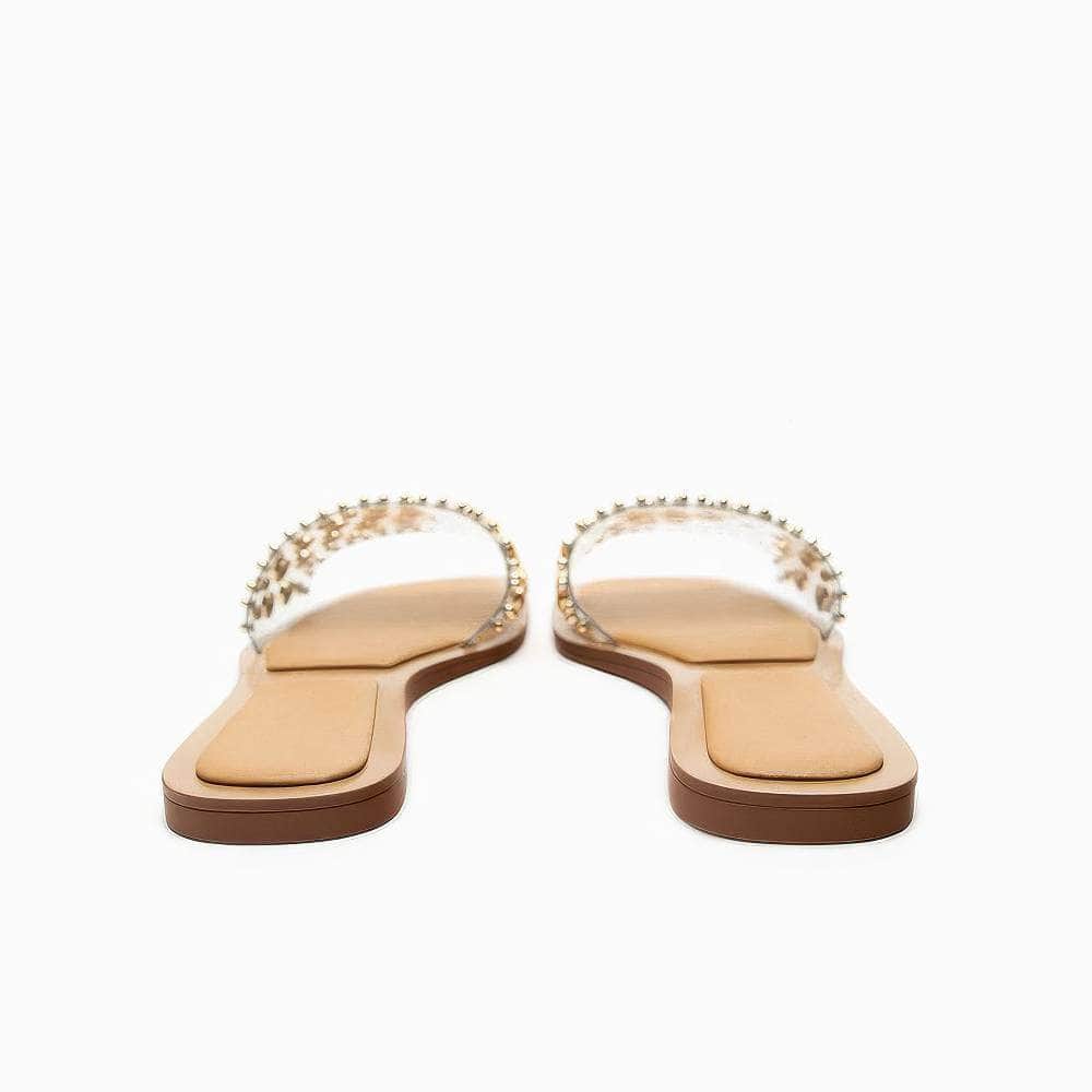 Gold Studded Embellished Slip On Flat Mules
