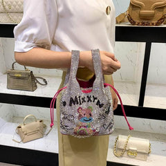 Graffiti Print Bucket Bag with Crystal Rhinestones