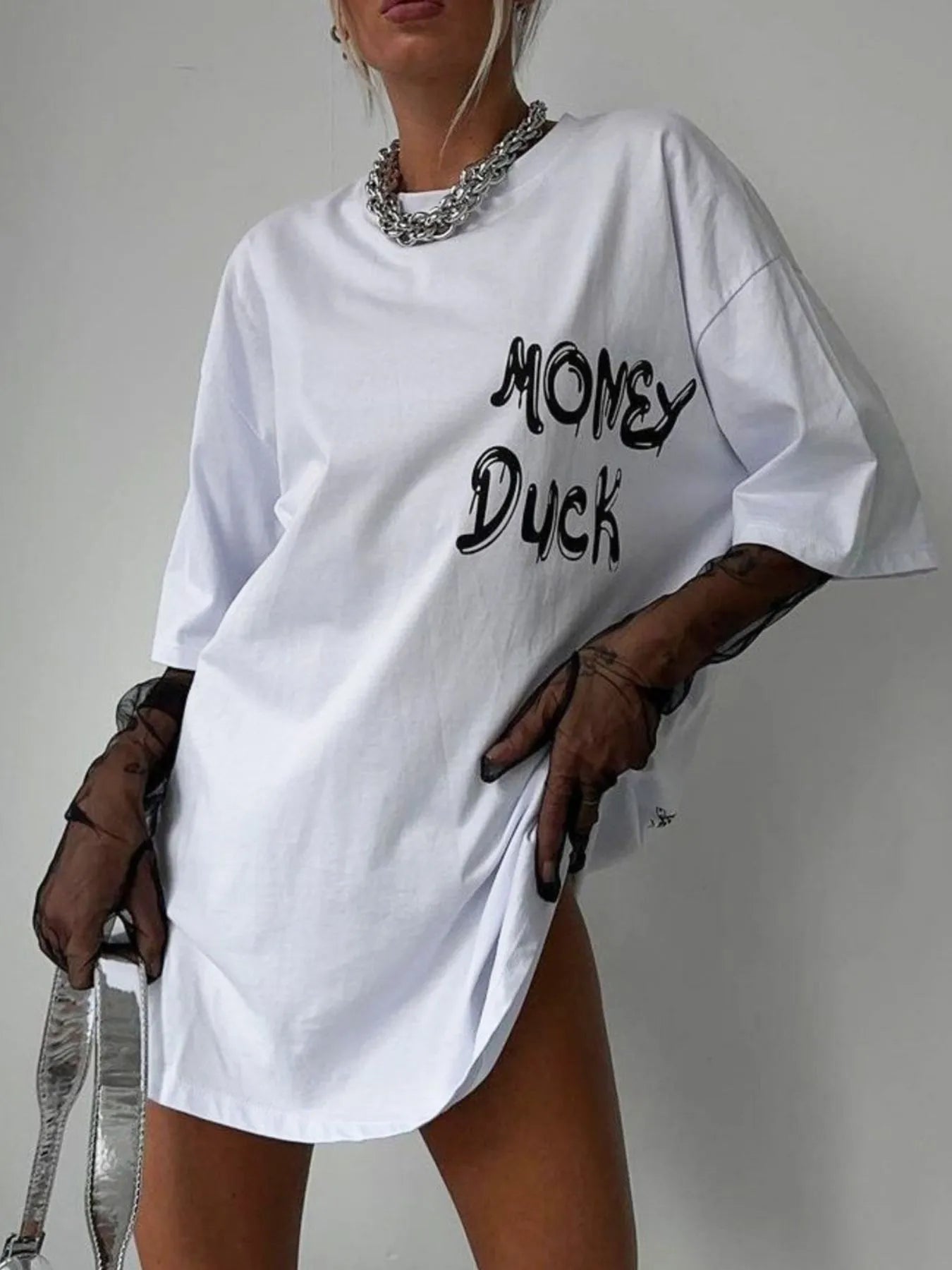 Graphic Oversized Round Neck T-Shirt White / S