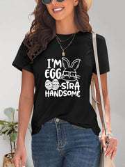 Graphic Round Neck Short Sleeve T-Shirt Black / S