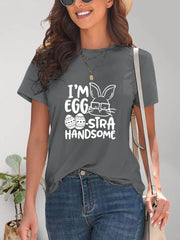 Graphic Round Neck Short Sleeve T-Shirt Charcoal / S