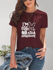 Graphic Round Neck Short Sleeve T-Shirt Wine / S