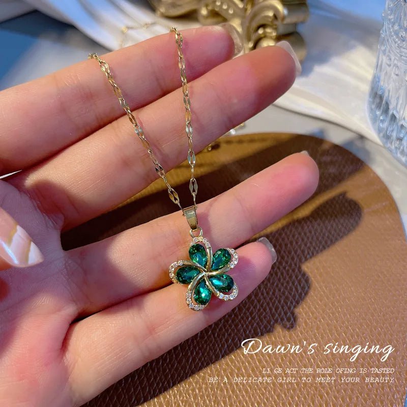 Green Zircon Flowers Pendant Necklace N1886