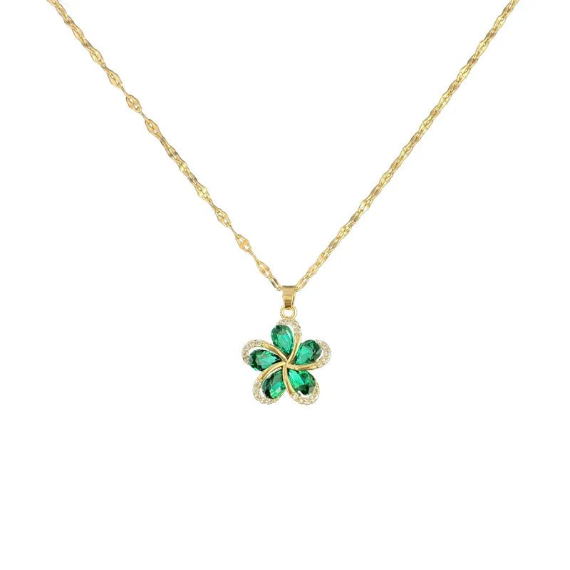 Green Zircon Flowers Pendant Necklace N1886