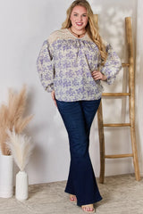 Hailey & Co Full Size Lace Detail Printed Blouse