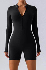 Half Zip Long Sleeve Active Romper Black / S