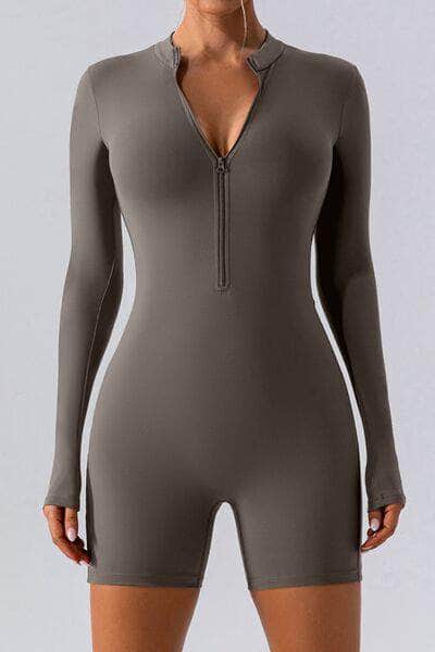 Half Zip Long Sleeve Active Romper Charcoal / S