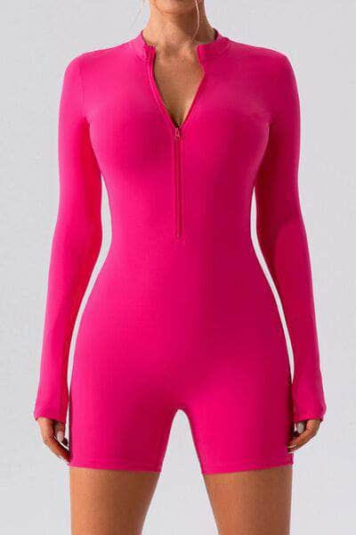 Half Zip Long Sleeve Active Romper Hot Pink / S