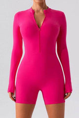 Half Zip Long Sleeve Active Romper Hot Pink / S