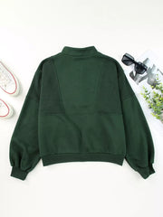 Half Zip Stand Collar Exposed Seam Solid Color Casual Sweatshirt