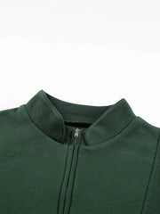 Half Zip Stand Collar Exposed Seam Solid Color Casual Sweatshirt