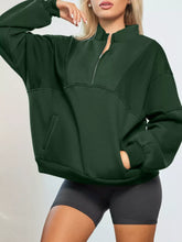 Half Zip Stand Collar Exposed Seam Solid Color Casual Sweatshirt Dark Green / S